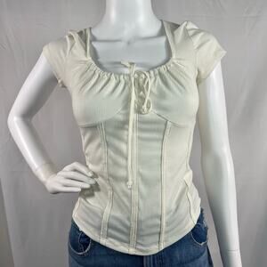 Rue 21 Cream Corset Style Short Sleeve Shirt Medium